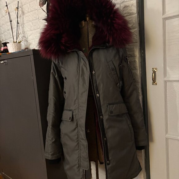 NICOLE BENISTI Brera Magenta Fox Fur-Trimmed & Rabbit Fur-Lined Parka, Size Med - Picture 1 of 6